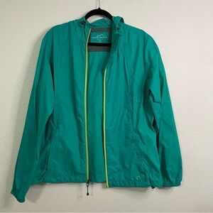 Eddie Bauer mens Teal Windbreaker Jacket with Yellow Accents XL lightweight